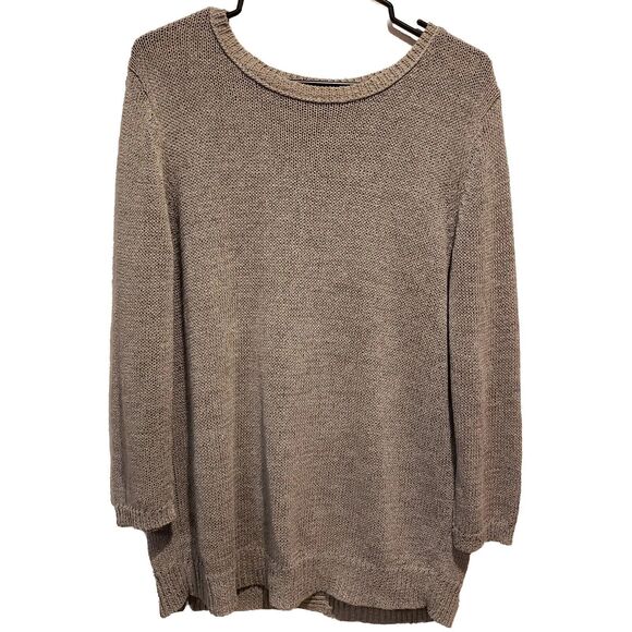360 Sweater Women's Size Medium Taupe Tan Linen Blend Open Back Sweater Chunky - Picture 1 of 10